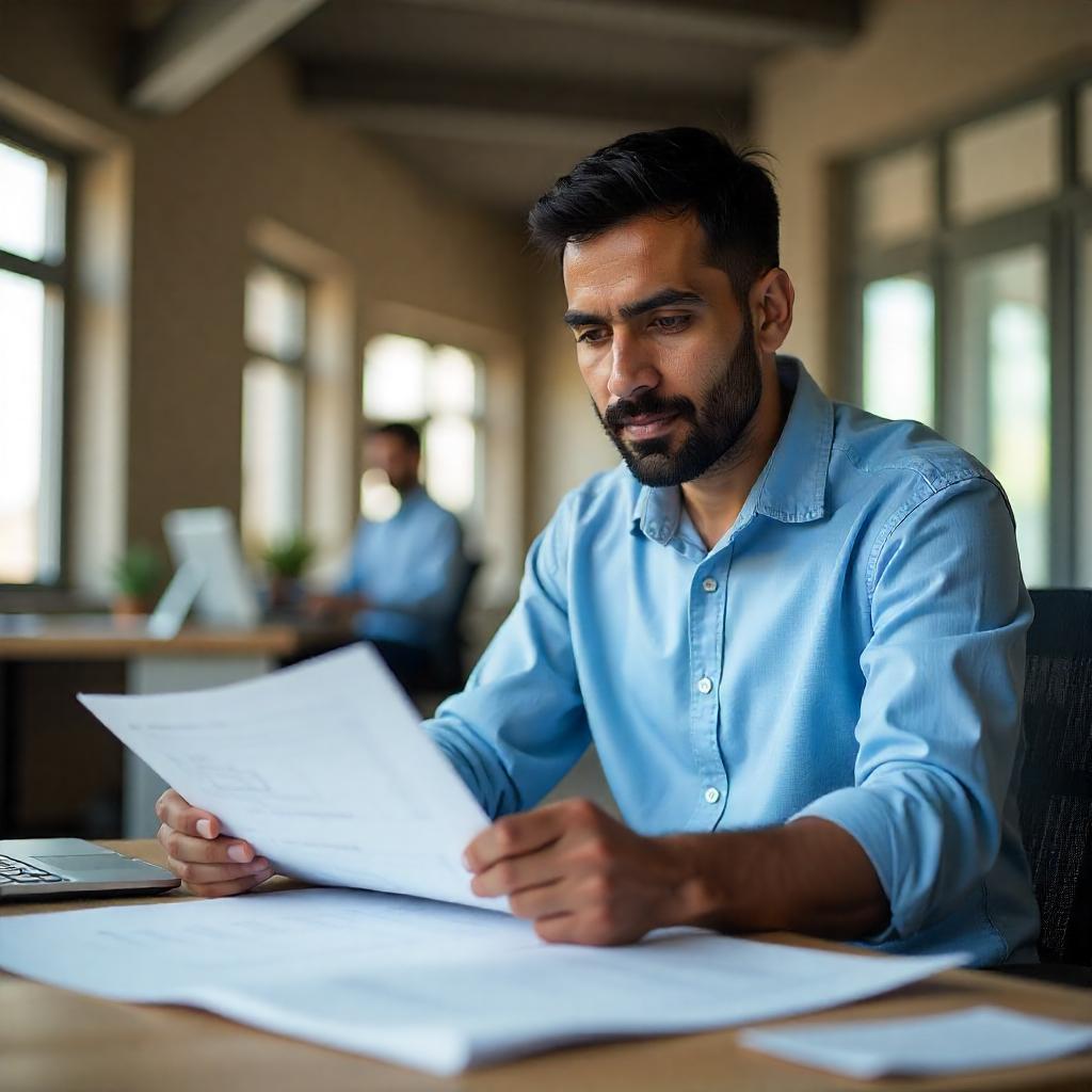 QS managing construction contracts, documents labeled “Tender”, “Payment Schedule” visible, construction site or office dual setting, contractor handshake or team discussion